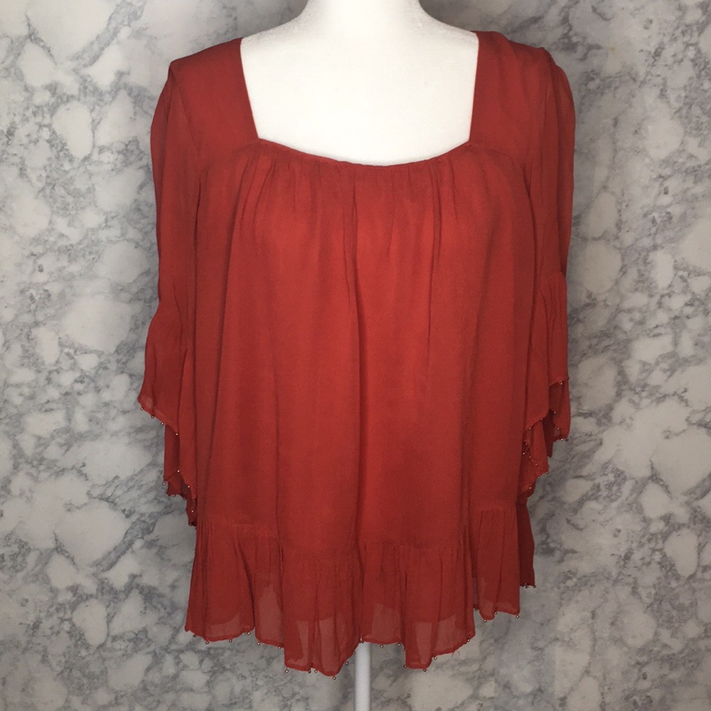 Anthropologie | Floreat Orange Beaded Blouse